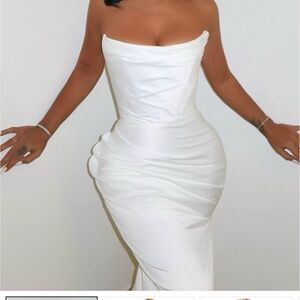 White corset satin wedding/ evening dress
